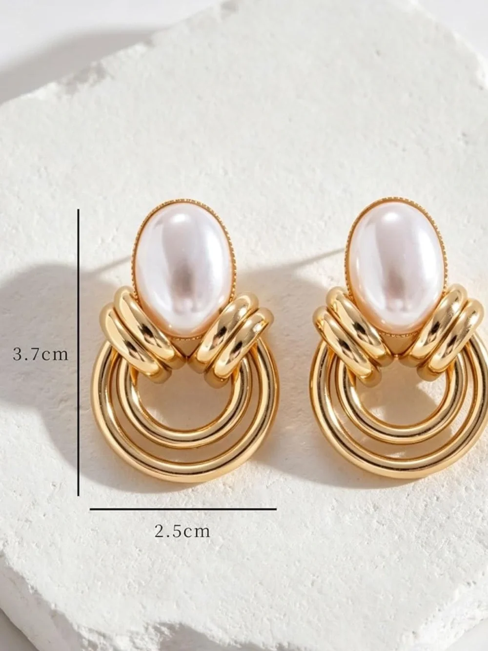 Anthropologie Gold Tone and White Pearl Hoop Drop Earrings